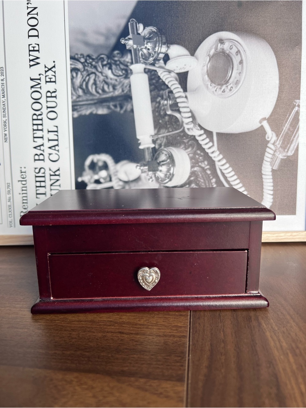 Brighton Burgundy Wooden Jewelry Box with Heart Pull